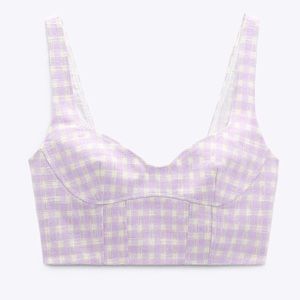 NWT- ZARA LILAC GINGHAM BUSTIER TOP- SIZE S